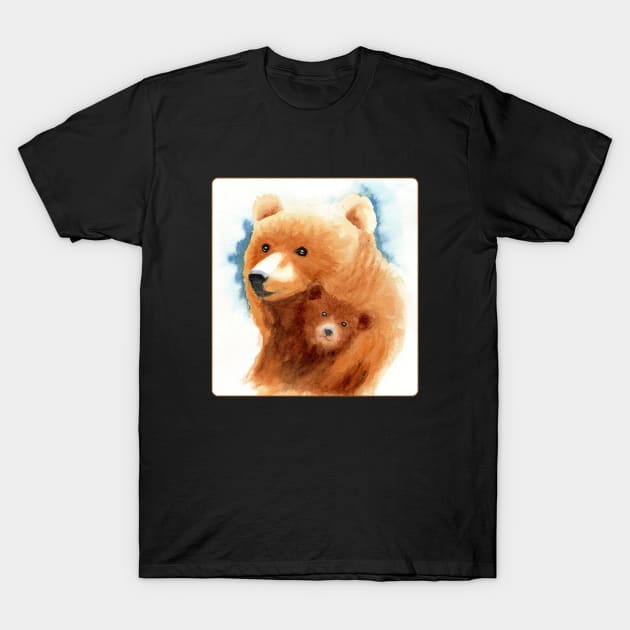 Little Bear and Mom Watercolor Painting T-Shirt by MMcBuck